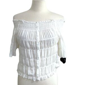 NWT Raga Gauze Smocked Off The‎ Shoulder Top White SZ S